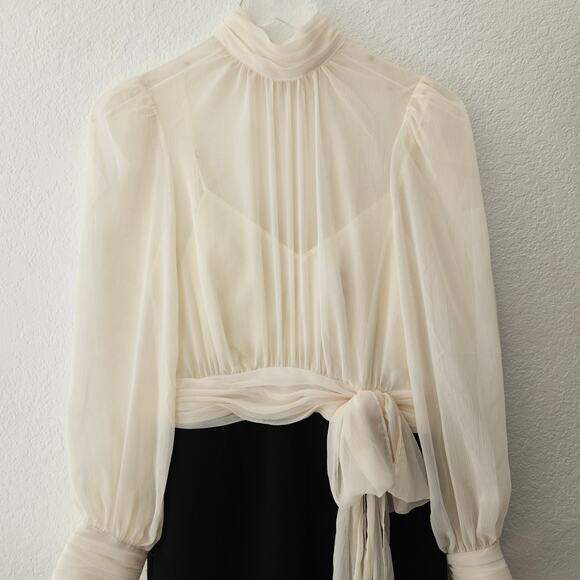 $495 Cinq à Sept Holiday Elena White Black Sheer Blouson Mini Dress Sz 2 NEW - Picture 8 of 15